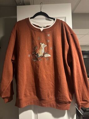 Cozy Fox Embroidered Sweatshirt - Rust